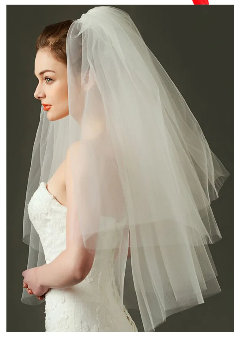 

wedding veil bridal veils velo de novia In Stock Short One Layer waist length beaded Diamond appliqued white or ivory