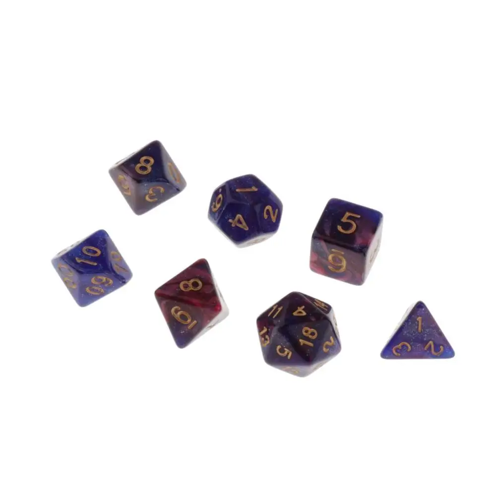 MagiDeal, 7 штук, многогранные кости для подземелий и драконов, D20, D12, D10, D8, D6, D4, настольные игры+ вечерние кубики - Цвет: 7pcs Blue Purple