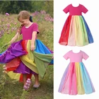Радуга Цвет платье для девочки летнее платье с коротким рукавом для девочек детская одежда Карнавальный костюм для девочек, одежда Цвет Фул вечерние платья платье для маленьких детей