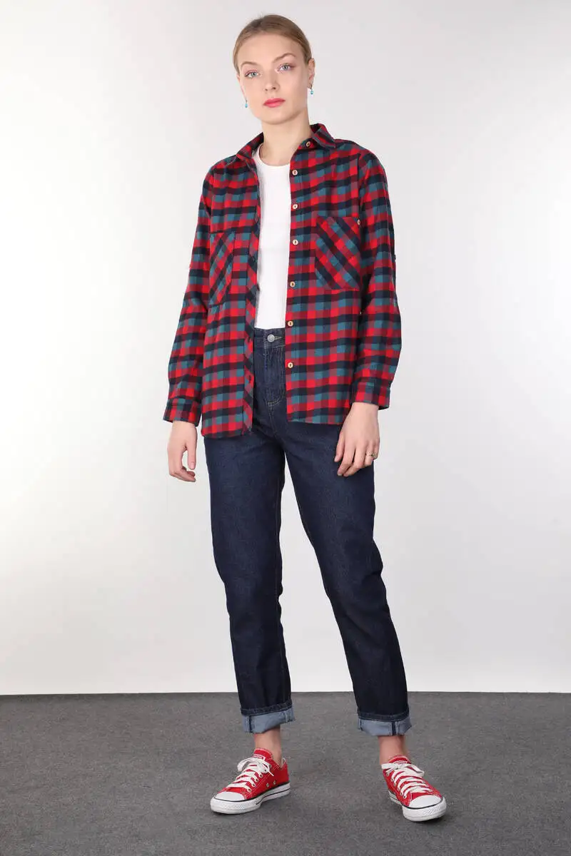 

Multi Color Pocket Plaid Womens Shirt