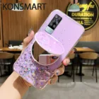 Прозрачный чехол для телефона чехол KONSMART для VIVO Y31, роскошный силиконовый мягкий зеркальный чехол-подставка для макияжа, со звездами, 2021