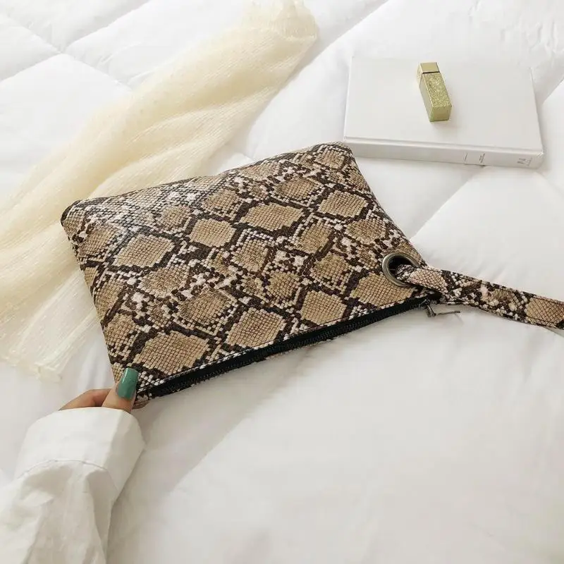 Female Fashion Square Snake Print Wristlet Clutch Women Casual Purse PU Leather Money Phone Pouch Wallet Torebki Damskie Bags