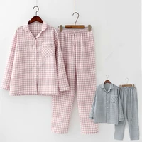 2 pcssets spring cotton women pajamas set sleepwear autumn plus size top long pant sleepwear girls pyjama set