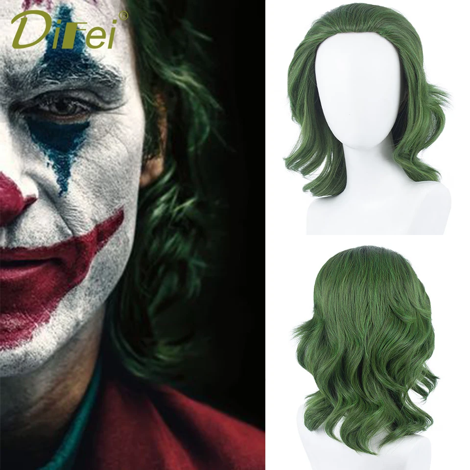 

Joker Origin Movie Clown Joker Wig Cosplay Costume Joaquin Phoenix Arthur Fleck Curly Green Headband Wig Synthetic Hair For Man