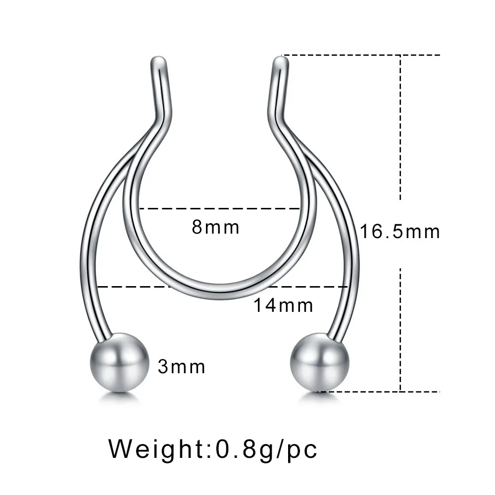 U Shape Nose Clip Nose Fake Piercing Rings Studs Horseshoe Non-Pierced Nariz Jewelry Faux Percing Nez Magnet Septum Unisex Ball images - 6