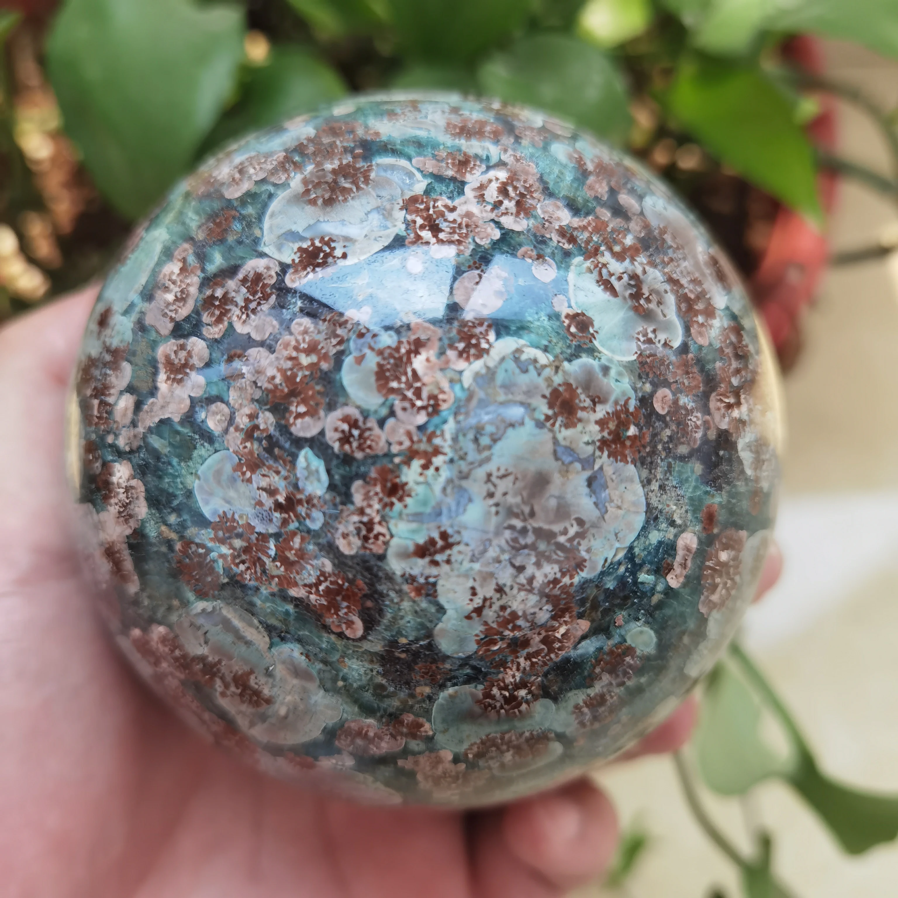 

Rare natural green cherry blossom agate crystal quartz energy healing gem ball room decoration gift home