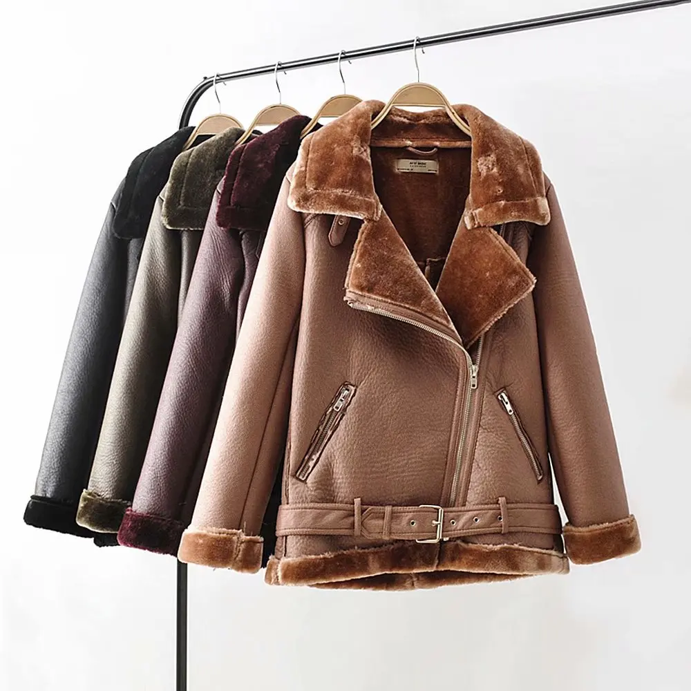 Женская куртка Авиатор LUZUZI зимняя утолщенная шуба из искусственной кожи с