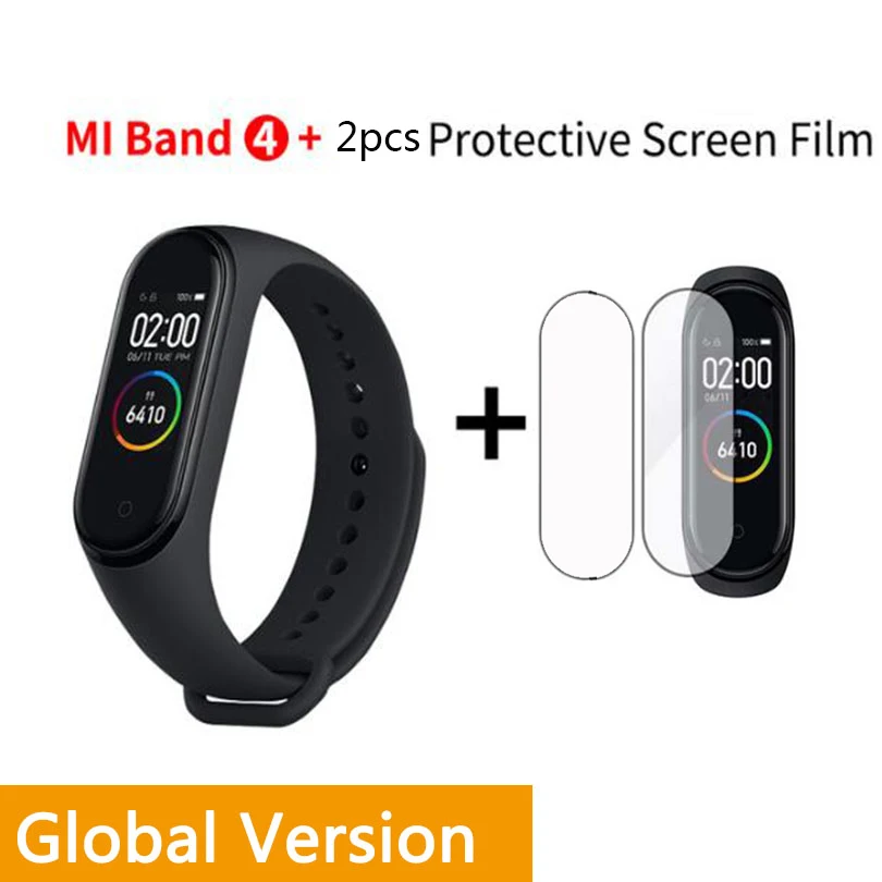Global B4 n 2 film Новинка, Xiaomi mi-браслет 4 Smart mi Band 4, браслет, пульсометр, фитнес, 135 мА/ч, цветной экран, Bluetooth 5,0 - Цвет: Global B4 n 2 film