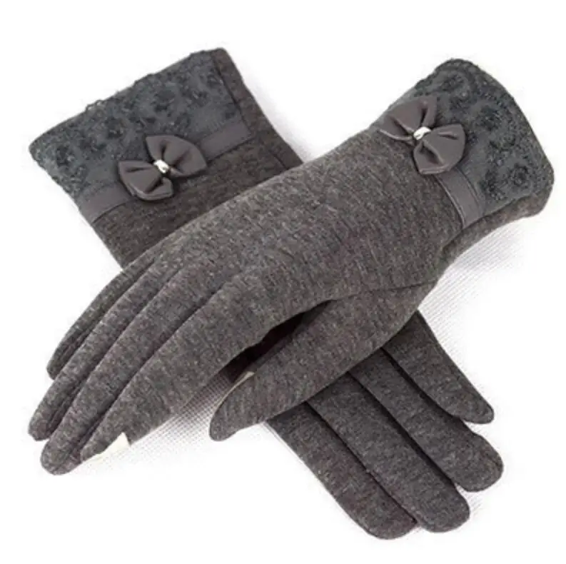 New gray VISNXGI, новинка, зимние женские теплые перчатки, одноцветные кружевные кашемировые перчатки, длина до запястья, модные варежки, перчатки для женщин, женские перчатки - Цвет: New gray