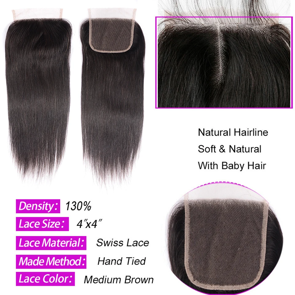 

32 34 36 38 40 inch Straight Human Hair Bundles With Closure Brazilian Remy Human Hair Bundles With Frontal Pre-Plucked Hairline