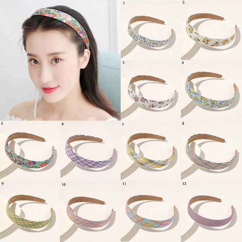 

Korean Women Headband Plastic Wide Head Hoop Floral Striped Plaids Print Hairband Turban Hair Accessories Female Girls Head Hoop