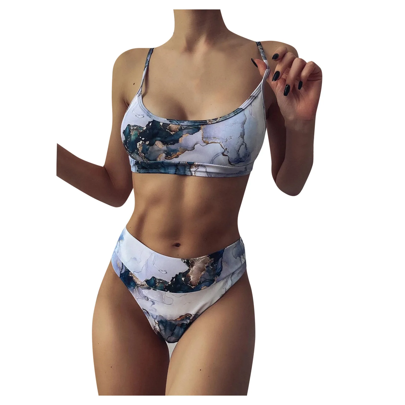 

Women Printed Swimsuit Sexy Bikini 2021 Push Up High Cut Hight Waist Bikini Set Two Piece Beach Brazilian Swimwear Swimming Suit