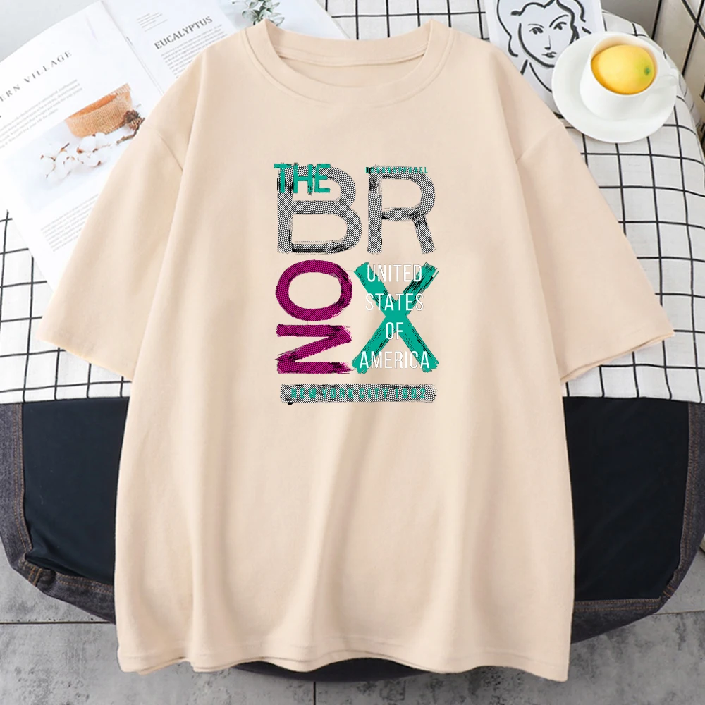 

Bronx Printing Tshirt Womans Simplicity Casual Cotton T-shirts Creativity Oversize Tshirt Summer Crewneck Female T Shirts