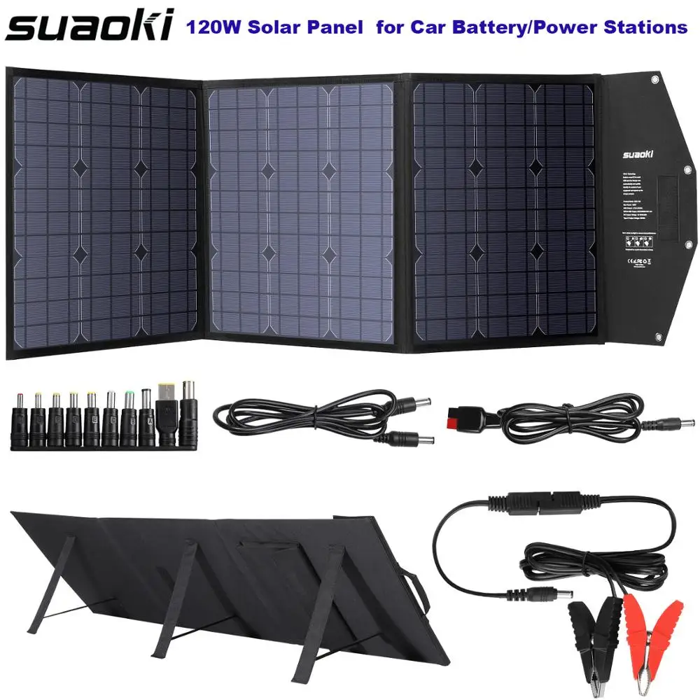 Suaoki 120W Складная солнечная панель зарядное устройство с PD Type C DC USB QC 3 0 и 2 выходными