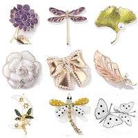 new pearl rhinestone dragonfly wreath butterfly brooch for women trendy elegant circle leaf brooch pins party wedding gifts