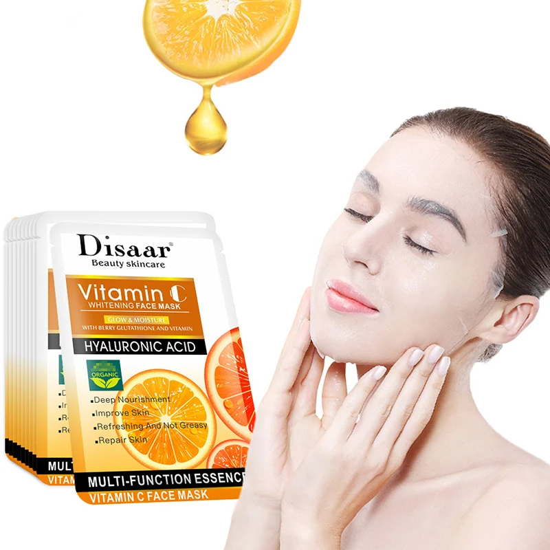 

5PCS Vitamin C Whitening Face Mask Soothing Brighten Hydrating Increases Elasticity Oil Control Prevents Aging Face Care
