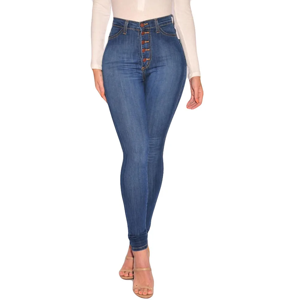 Фото Женские джинсы с высокой талией Стрейчевые обтягивающие женские эффектом