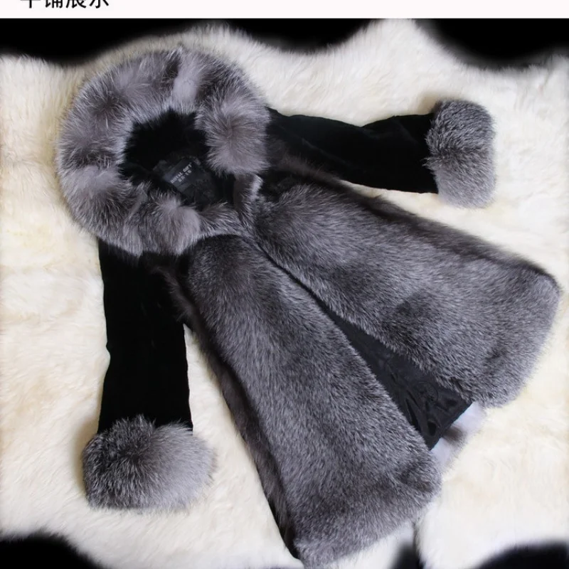 Fashion Women's Autumn And Winter Models Of Imitation Fox Fur Black Mink With Silver Fox Coat Office Lady WOMEN Single Breasted