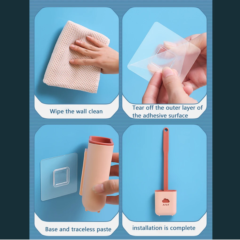 

Toilet Brush Water Leak Proof With base Silicone Wc Flat Head Flexible Soft Bristles Brush with Quick Drying Holder Gap Cleaning