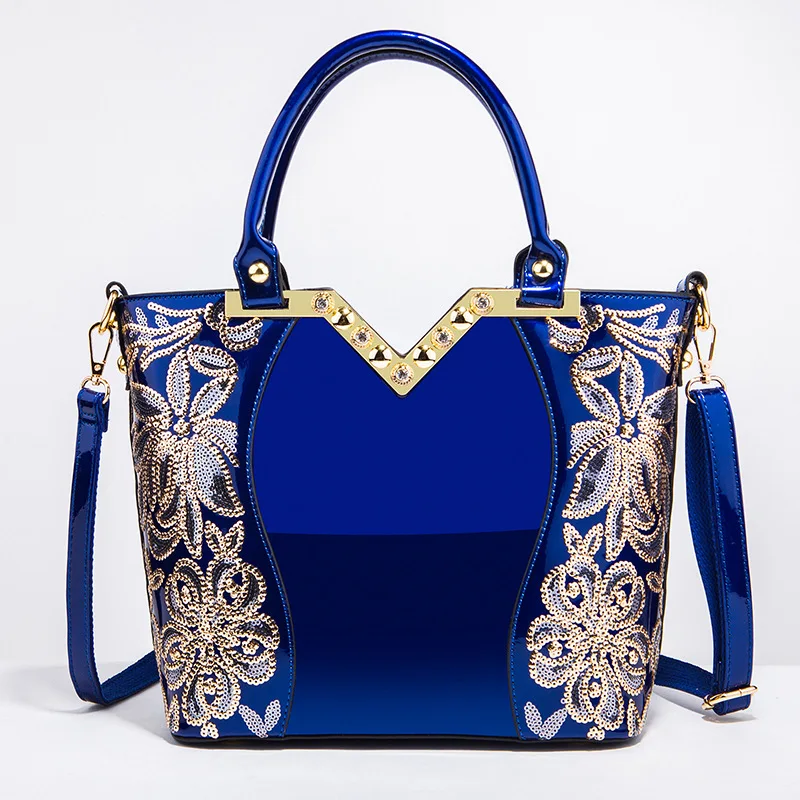 

Fashion New Brand Designer Women Handbag Embroidered Bright Leather Shoulder Bag Tote Bag High-End Large-Capacity Messenger Bag