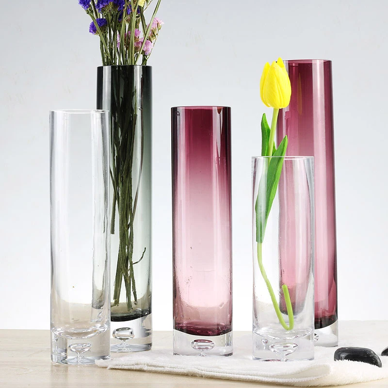

Smiple Home Decor color Cylindrical glass Vases Flower Tabletop Glass vase Plant Glass Flower Vases Household Decoration