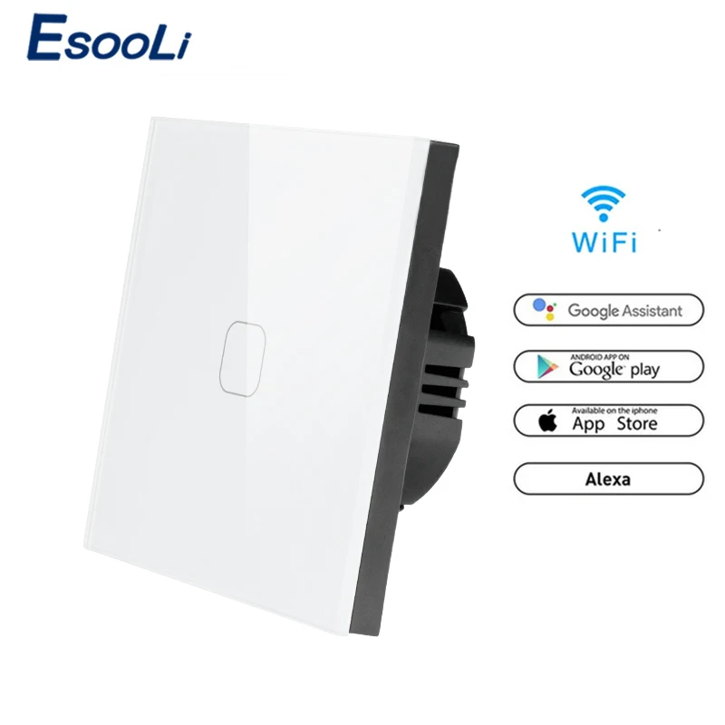 Настенный сенсорный выключатель Esooli ЕС стандарт 1 клавиша Wi Fi голосовое