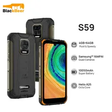 Doogee s59 ip68/ip69k telefones celulares ásperos helio a25 octa núcleo telefones celulares 4gb 64gb android 10 smartphone 10050mah bateria super (1)