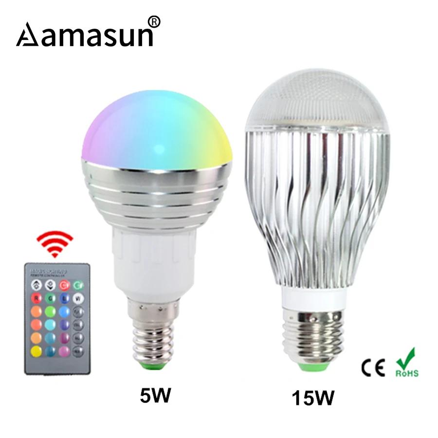 Праздничная rgb лампа E27 E14 светодиодная RGB AC85V-265V 5 Вт 9 15 с регулируемой яркостью