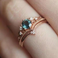 2pcsset rings exquisite jewelry sparkling perfect blue round cut zircon stone rings female party engagement wedding rings gifts
