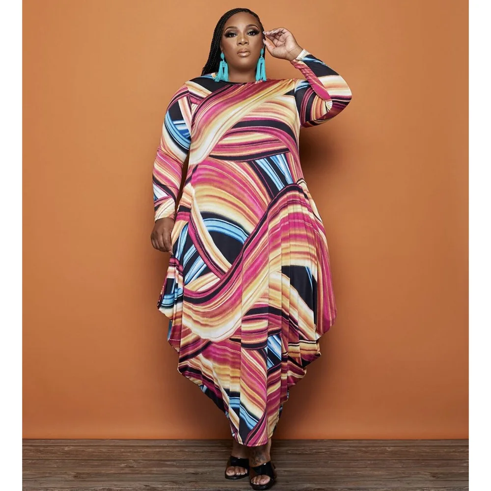 

HAOOHU Plus Size 4XL 3XL African Dresses for Women Boho Printed Chic 2021 Women Long Sleeve O-neck Long Dress Clothes Vestidos