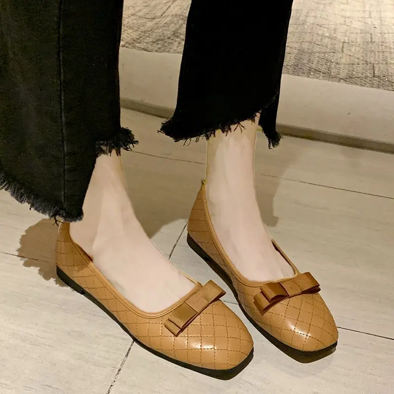 

2021 Spring New Flat Shoes Women Casual Bow Square Toe Slip on Ladies Loafers Flats Women Soft Comfortable Shoes Plus Size 35-43