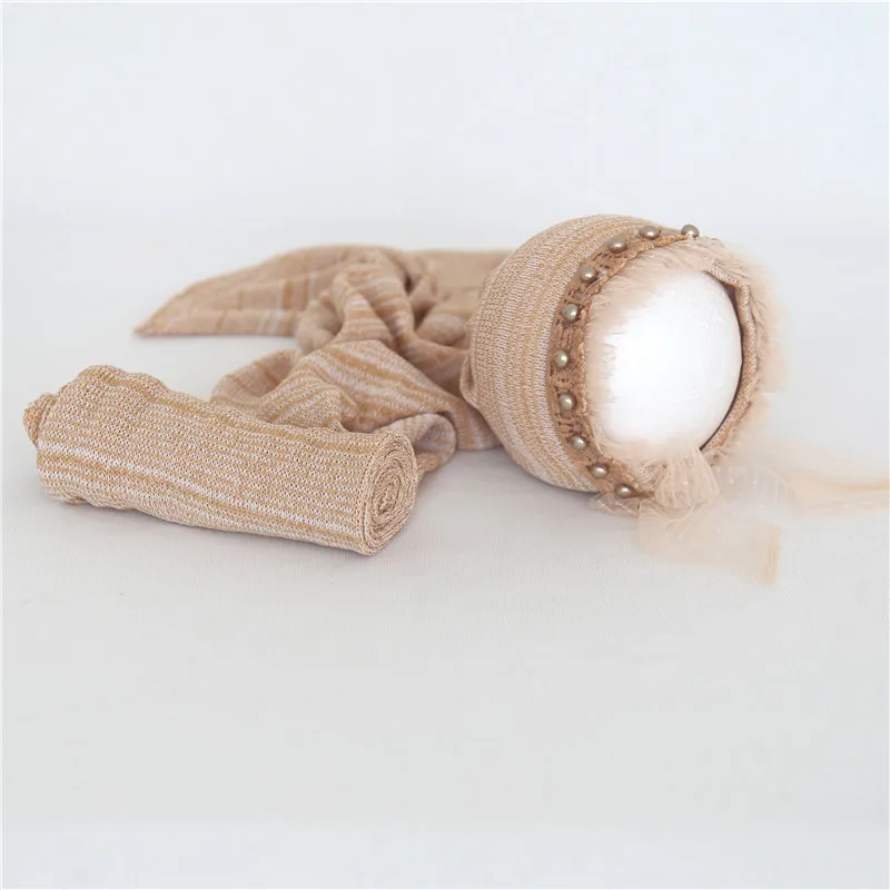 Cute Light Pink Baby Girl Hat Wrap Set Newborn Bonnet Photography Props Posing Fabric Layer Infant Sleepy Photo Gift | Мать и ребенок