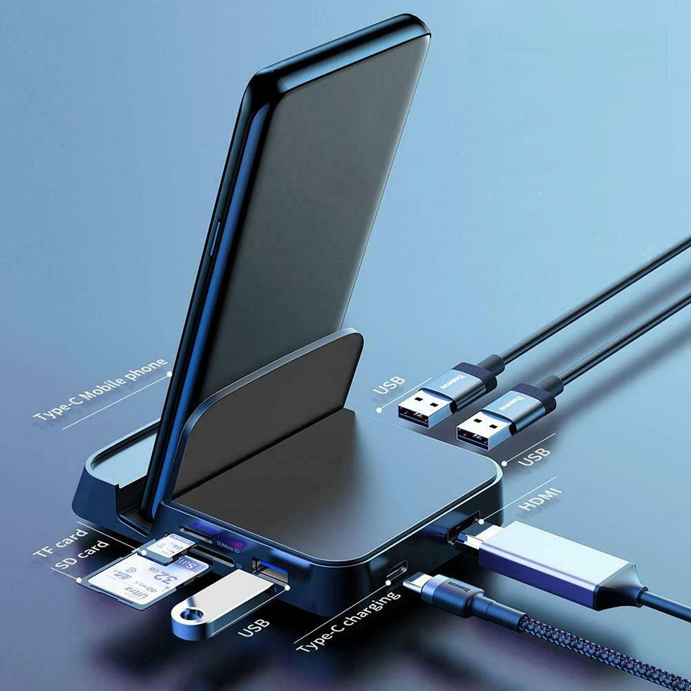 Док станция USB C HUB Type 7 в 1 подставка для телефона док Dex адаптер питания HDMI Samsung