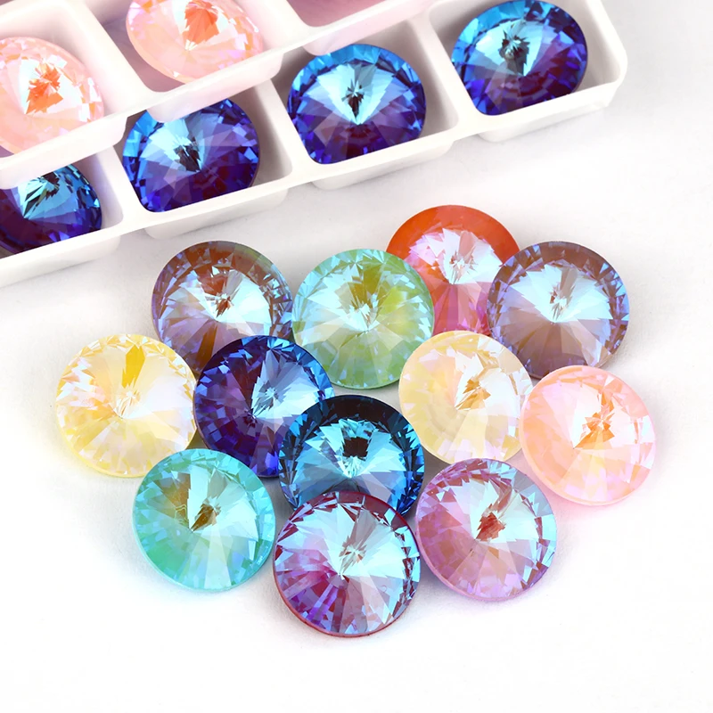 

8/10/12/14MM Rivoli Rhinestone Round Crystal Gemstone Culet Strass Colorful Gemstone Fancy Crafts Stone Fashion Handicrafts Trim