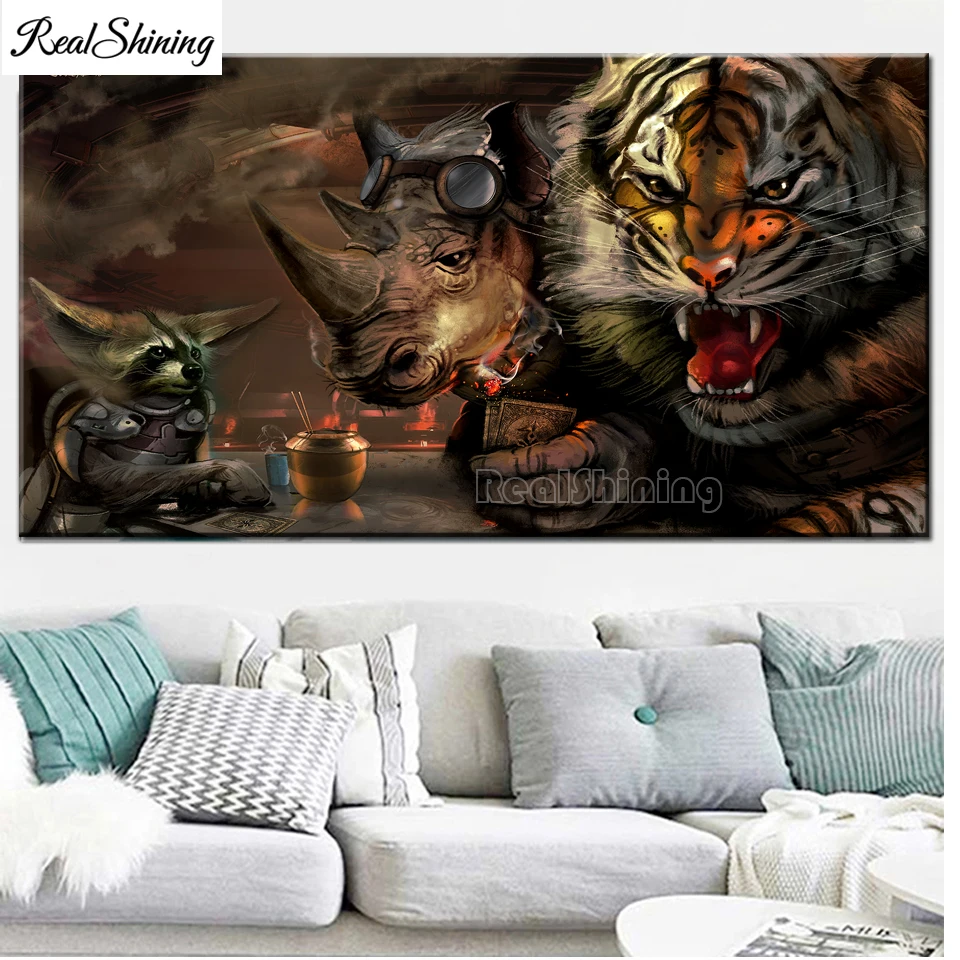 

5D Diy Diamond Painting Kits for Adults Raccoon Rhinoceros Tiger Animal Cross Stitch Embroidery Home Decor,Crystal set T280