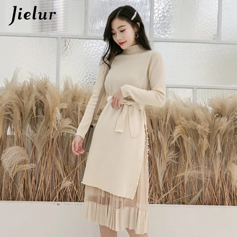 Jielur осеннее платье Элегантное трикотажное из двух частей женское Новое длинный