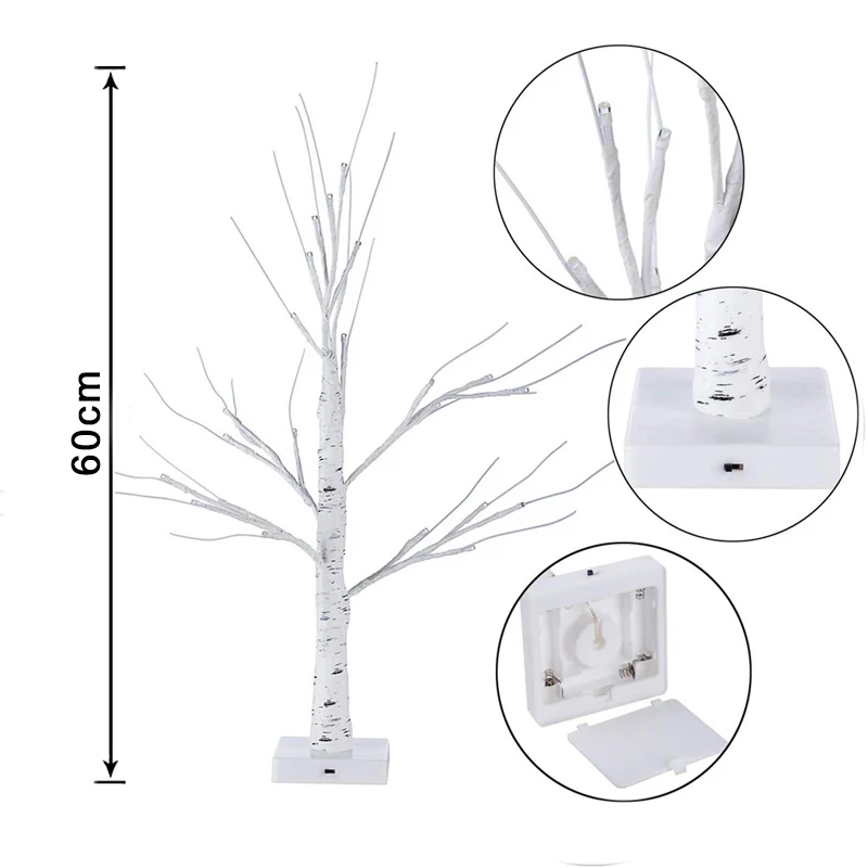 

60cm Birch Easter Egg Hanging Tree LED Lights Tree Happy Easter Desktop Ornaments Artificial Tree Landscape Decoration For Home