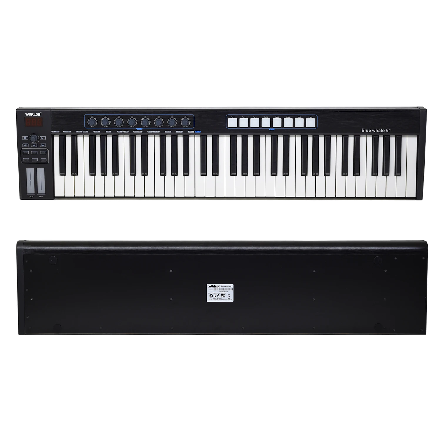 USB MIDI-контроллер WORLDE Blue whale 61 полувзвешенная клавиша 8 RGB-подсветки триггерные
