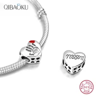 genuine 925 sterling silver beads charms for bracelet jewelry making hand mom red heart charms bangles mothers day gift