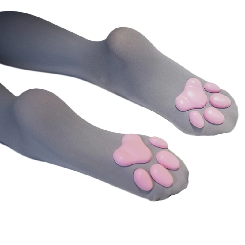 Women Girls Anti-Slip Over Knee Socks Kawaii Kitten Paw Pad Thigh High Stockings X7YA