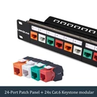 19-дюймовая Модульная патч-панель Cat6 с 24 портами, включая 24 гнезда Keystone jack RJ45 без инструментов (гнезда смешанных цветов: красный + оранжевый + белый)