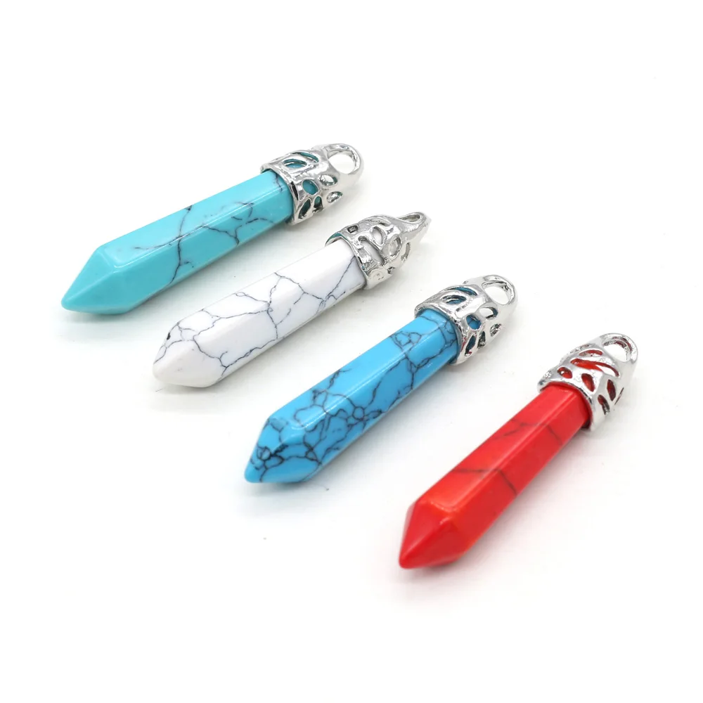 

Natural Stone Turquoise Metal Alloy Crystal Column Shape Pendant for Necklace Earrings Jewelry Making Decoration Gift