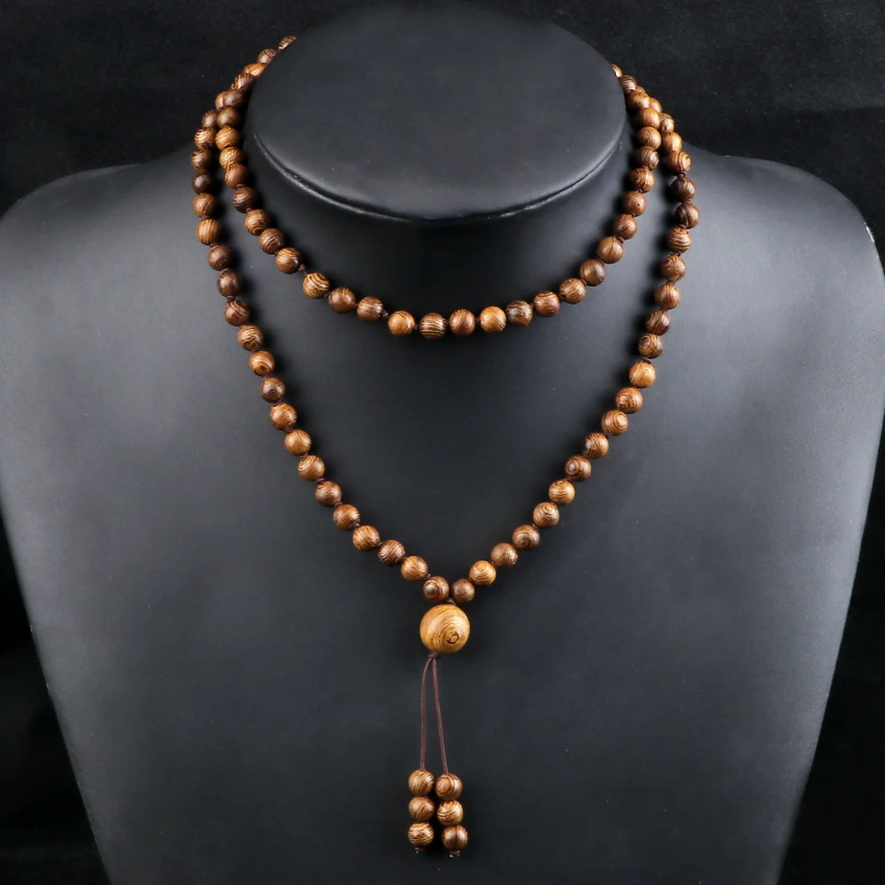Многослойный браслет 6 мм тибетские бусины из 108 дерева ожерелье для молитвы
