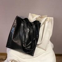 women bucket bag soft leather alligator pattern handbag large capacity casual tote black shopping bags for ladies girls book bag