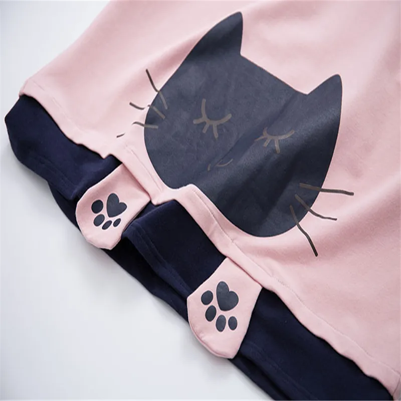 

Merry Pretty Autumn Long Sleeve T Shirt Women Sweet Cat Printed Kawaii Cotton T-shirts for Girls Fish Embroidery Funny Tee Tops