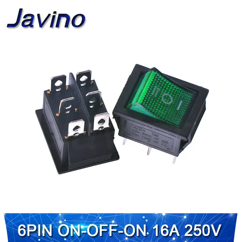 6PIN ON-OFF-ON KCD4 кулисный переключатель корабельного типа кулисный переключатель кнопка питания 4/6PIN красный светильник зеленый светильник 31x25mm16a 250v ВКЛ-ВЫКЛ/ВКЛ-ВЫКЛ-на - Цвет: 6PIN ON-OFF-ON