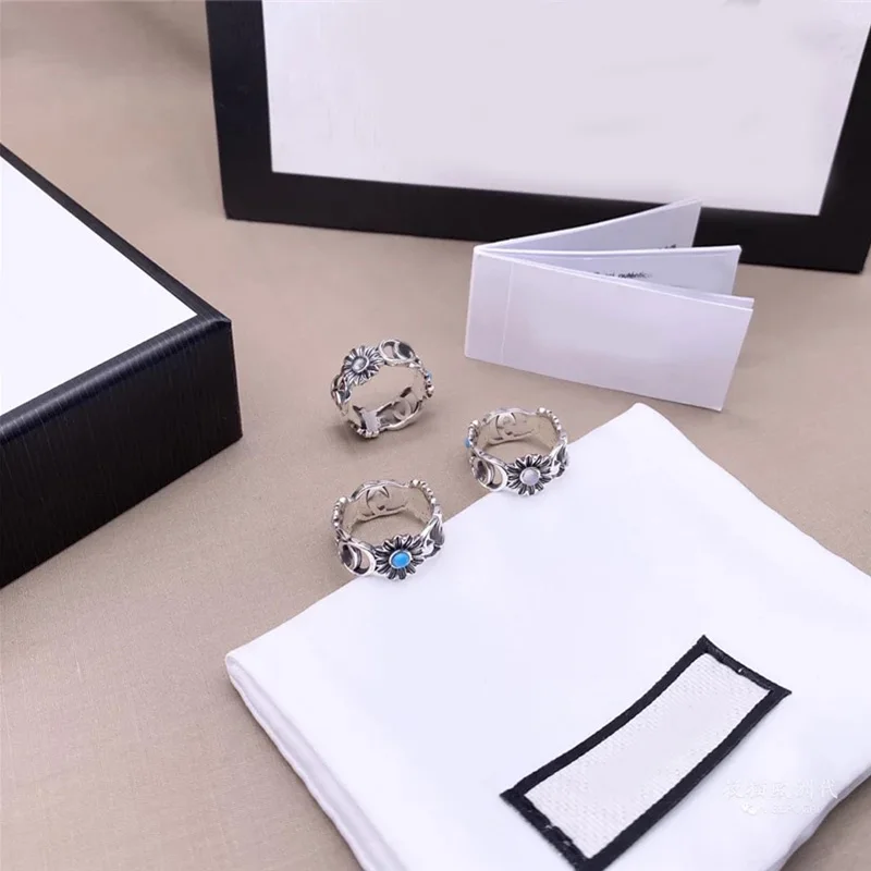

Ag925 Sterling Silver Flower Double G Men And Women Couple Ring High Quality Luxury Personality Trend Fashion All-match Jewelry
