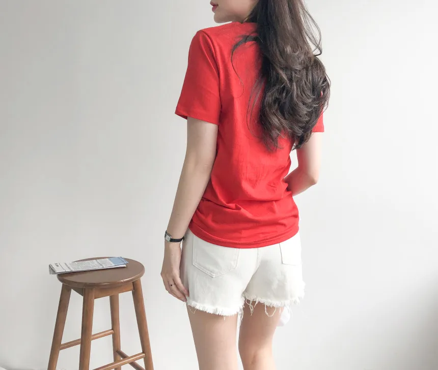 

Women T-shirt Simple Style Letters Shirt Black White Purple Red Tshirt O-neck Summer T Shirt Tops for Woman