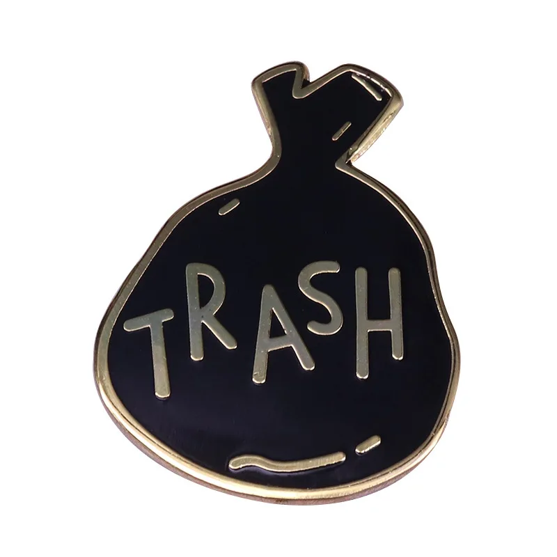 

Black Garbage Bag Hard Enamel Pins Trash Brooches Lapel Fashion Pin Protect Environment Badge Backpack Accessories Jewelry Gifts