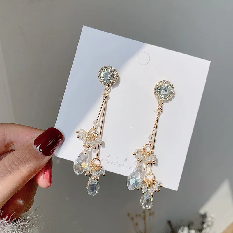 Новинка 2019 S925 Серебряные серьги корейские Кристальные висячие с кисточкой супер